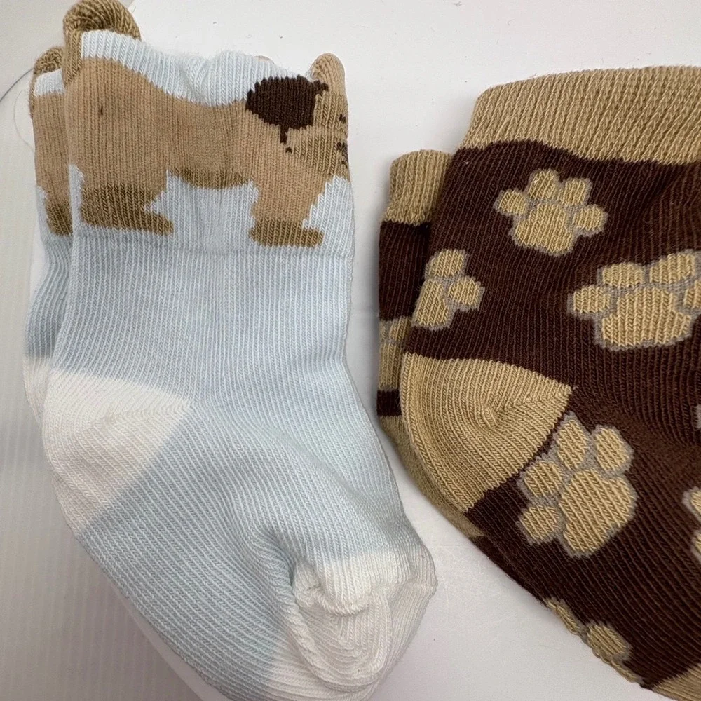 Baby Socks 3 Pack Dog Paw Print Houndstooth Blue Brown 6-12 Months